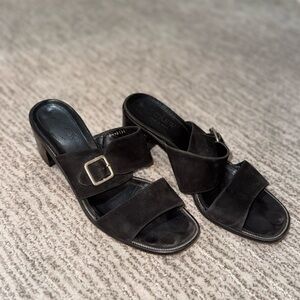 J. Crew Black Suede Mules with Buckle (Vintage)